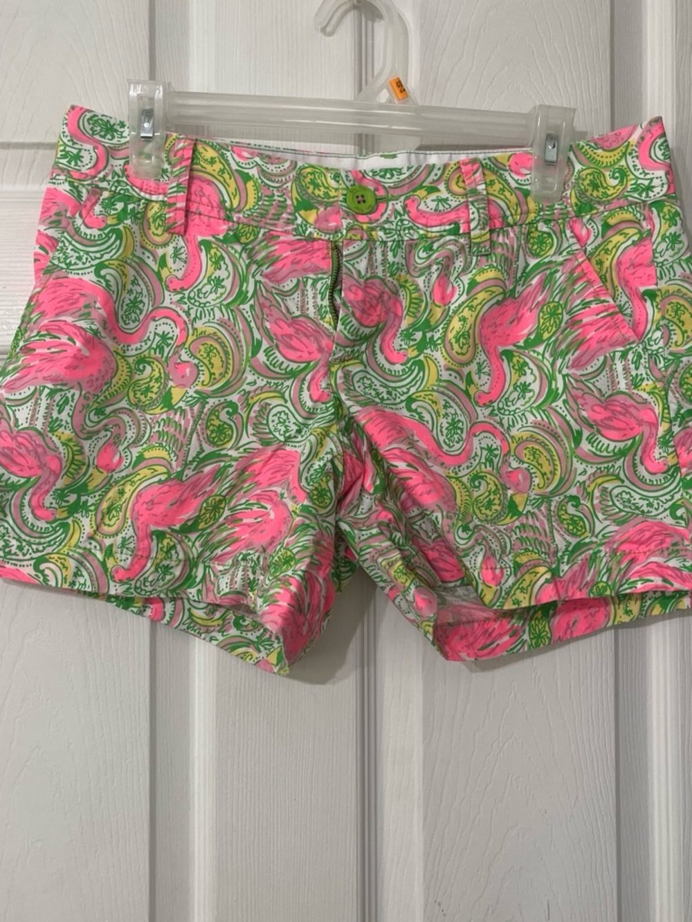 Lilly Pulitzer Neon Pink & Lime Green Flamingo Paisley Jean Shorts